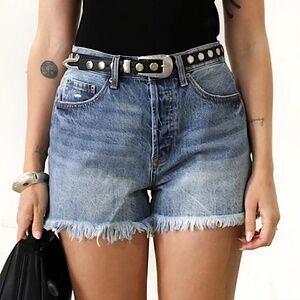 PISTOLA Nova Relaxed High Rise Cut Off Denim Shorts NEW